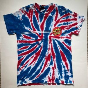 Santa Cruz T-Shirt S Red White Blue Tie-Dye Logo Cotton Tee